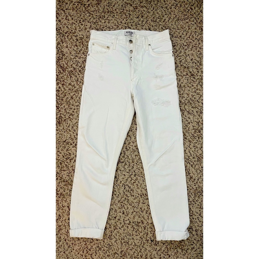 AGOLDE High Rise Straight Cropped Jeans in White